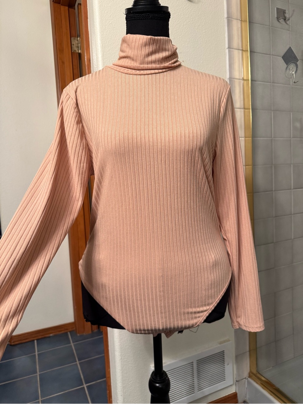 Boohoo Ribbed Turtleneck Sweater in Blush